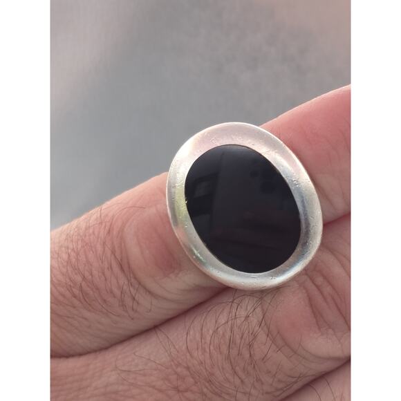 MODERNIST ROBERT LEE MORRIS STERLING SILVER ONYX BLACK RING SIZE 7 - Picture 1 of 16